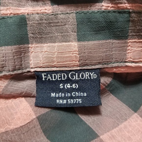 Faded Glory top Small 4/6 plaid sheer hi low chiffon button up down pocket check - Picture 14 of 16